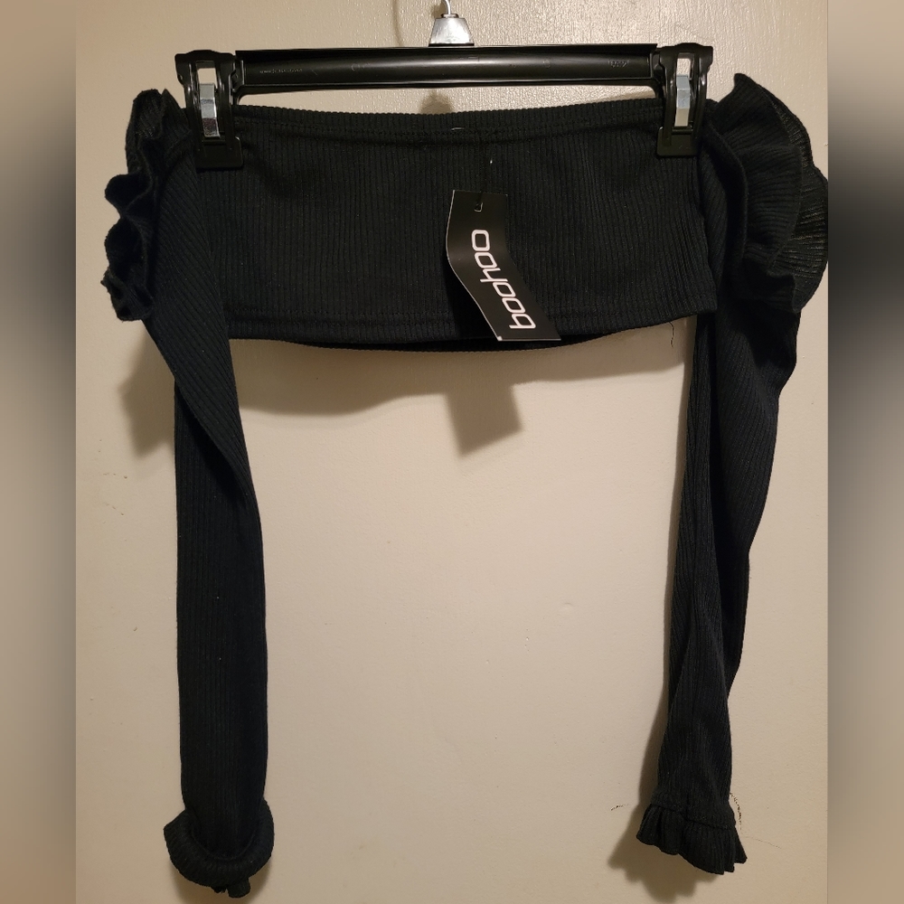 Boohoo Long Sleeve Off Shoulder Tube Top